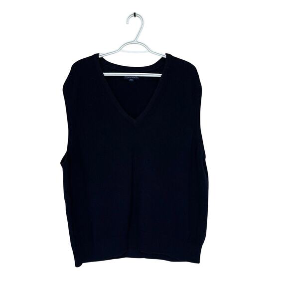 Vintage 90s LANDS’ END Knit Sweater Vest Large Lambswool Dark Gray UK Made - Picture 1 of 5